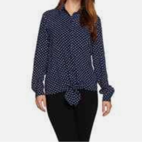 Susan Graver Women’s Blue Dotted Button front Tie Waist Top / Size 28W - Picture 1 of 12